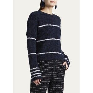 Armani Italy Women’s Navy Blue White Stripe Long Sleeve Cashmere Sweater Size 46